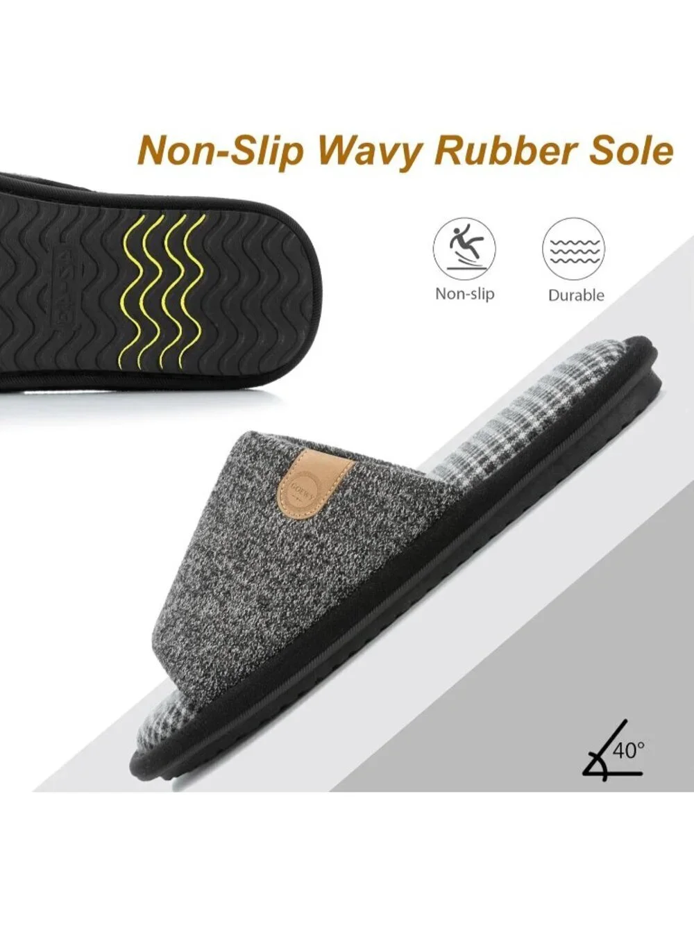 Men's Black Cozy Memory Foam Slippers Indoor Outdoor Slip On House Shoes